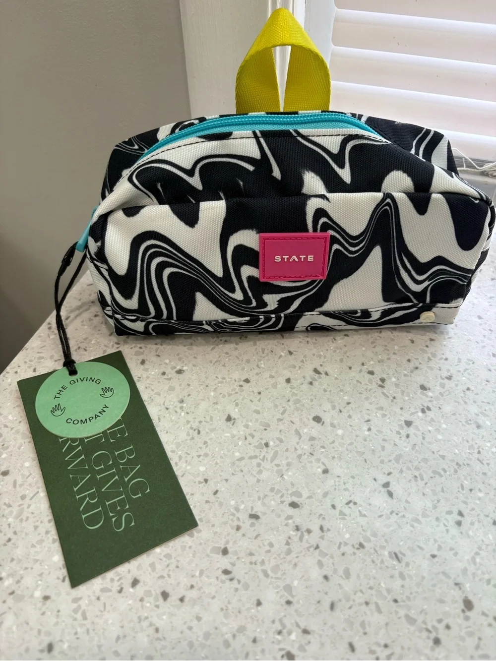 NWT STATE Black & White Marble Clinton Accessory Case